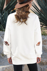 Beige Sequin Rugby Football Patched Pattern Crewneck Game Day Sweatshirt Graphic Sweatshirts JT's Designer Fashion