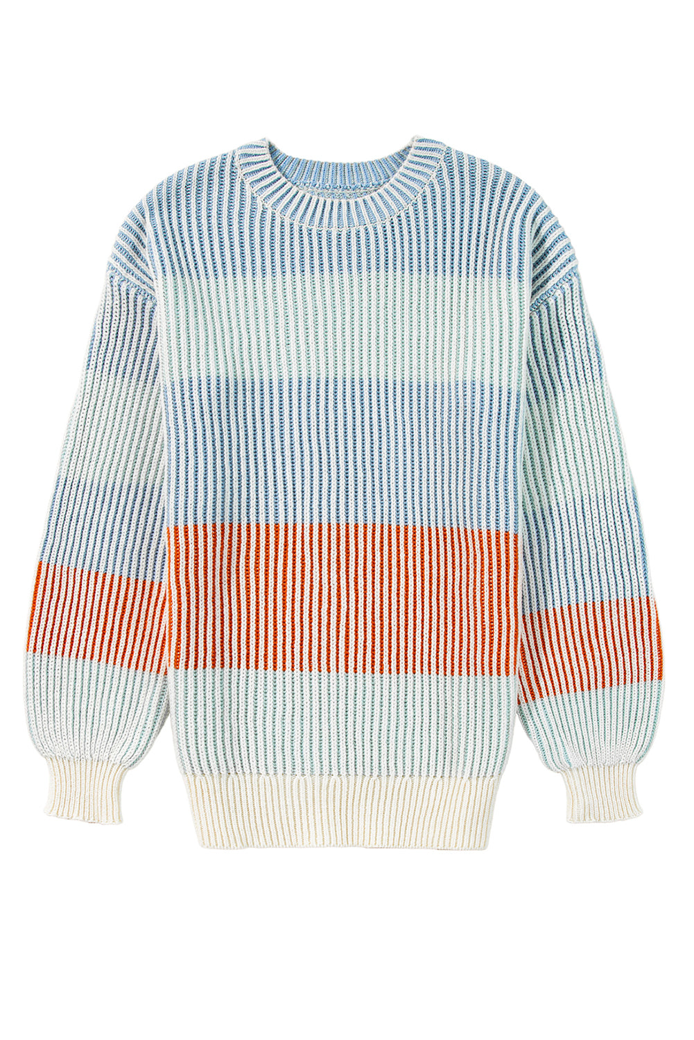 Multicolour Colorblock Textured Knit Bubble Sleeve Sweater Sweaters JT's Designer Fashion
