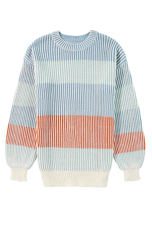 Multicolour Colorblock Textured Knit Bubble Sleeve Sweater Sweaters JT's Designer Fashion