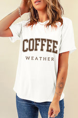 White COFFEE WEATHER Round Neck Graphic T Shirt Graphic Tees JT's Designer Fashion