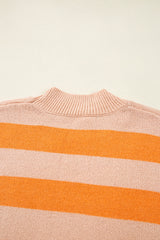 Orange Stripe Color Block High Neck Drop Shoulder Cozy Sweater Sweaters JT's Designer Fashion