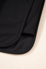 Black Textured Half Zip Kangaroo Pocket Top Drawstring Shorts Set Short Sets JT's Designer Fashion