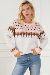 Multicolor Mixed Geometric Detail Raglan Sleeve Sweater Sweaters & Cardigans JT's Designer Fashion