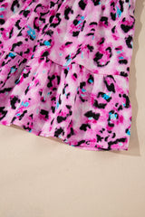 Rose Leopard Print Buttoned Front 3/4 Sleeve Tiered Ruffled Hem Dress Mini Dresses JT's Designer Fashion