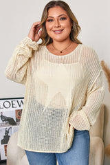 Parchment Hollow Out Knit Star Pattern Accent Plus Size Jumper Parchment 100%Acrylic Plus Size Sweaters & Cardigans JT's Designer Fashion