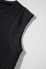 Black Textured Cap Sleeve T-shirt Shift Mini Dress Mini Dresses JT's Designer Fashion