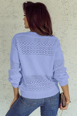 Sky Blue Eyelet Pattern Detail V Neck Drop Shoulder Sweater Sweaters JT's Designer Fashion