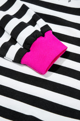 Black Stripe Contrast Ribbed Banding Long Sleeve Blouse Loose Shorts Set Short Sets JT's Designer Fashion