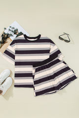 Black Stripe Short Sleeve T Shirt and High Waist Pocketed Shorts Set Short Sets JT's Designer Fashion