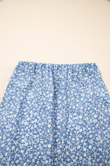 Sky Blue Boho Floral High Waist Long Skirt with Side Split Skirts & Petticoat JT's Designer Fashion