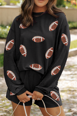 Carbon Grey Sequin Rugby Football Corded Knit Two Piece Shorts Set Carbon Grey 75%Polyester+20%Viscose+5%Elastane Graphic Sets JT's Designer Fashion