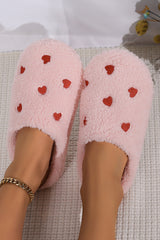 Pink Heart Shape Embroidered Slip On Plush Slippers Slippers JT's Designer Fashion