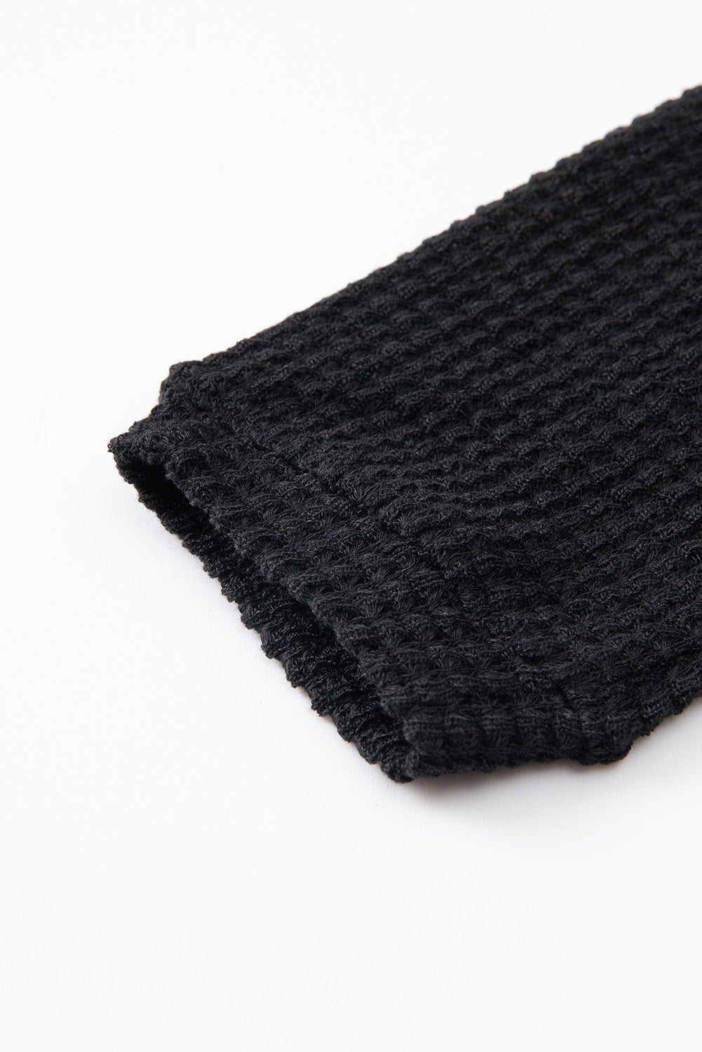 Black Waffle Knit Drop Shoulder Long Sleeve Top Long Sleeve Tops JT's Designer Fashion