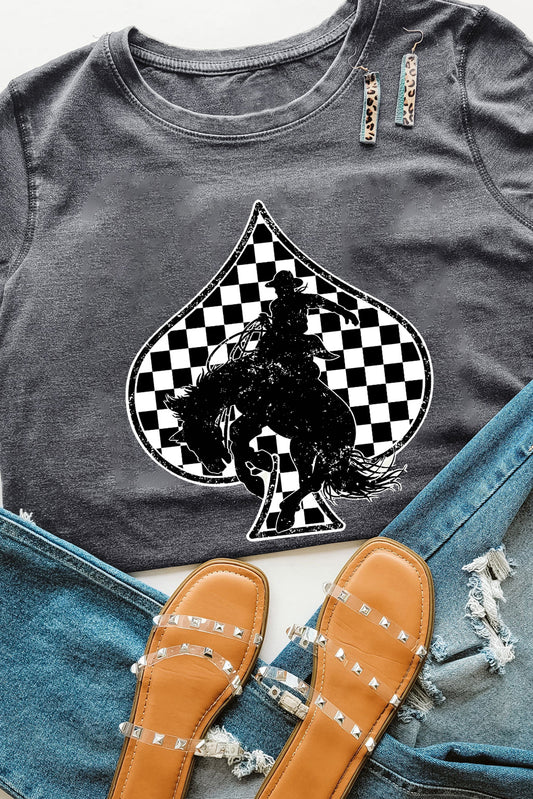 Gray Redeo Check Spades Western Graphic T Shirt Graphic Tees JT's Designer Fashion