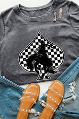 Gray Redeo Check Spades Western Graphic T Shirt Graphic Tees JT's Designer Fashion