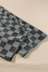 Dark Grey Checkered Denim Wide Leg Jeans Jeans JT's Designer Fashion