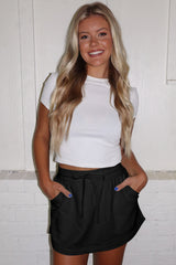 Black French Terry Drawstring Mini Skort with Pockets Skirts & Petticoat JT's Designer Fashion