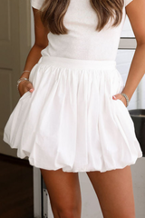 White Bubble Mini Skirt with Pockets Skirts & Petticoat JT's Designer Fashion