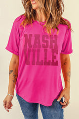 Rose Red NASHVILLE Rhinestone Crew Neck Graphic Tee Graphic Tees JT's Designer Fashion