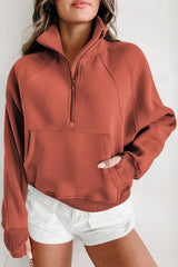 Flamingo Fleece Lined Zip Up Stand Collar Thumbhole Sleeve Sweatshirt Sweatshirts & Hoodies JT's Designer Fashion
