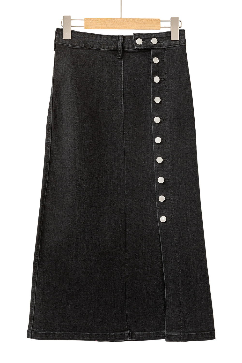 Black Button Fly Side Split High Waist Denim Midi Skirt Skirts & Petticoat JT's Designer Fashion