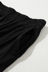Black Solid Color T Shirt 2pcs Wide Leg Pants Set Pant Sets JT's Designer Fashion