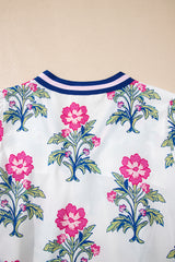 White Floral Print Striped V Neck Blouse Blouses & Shirts JT's Designer Fashion