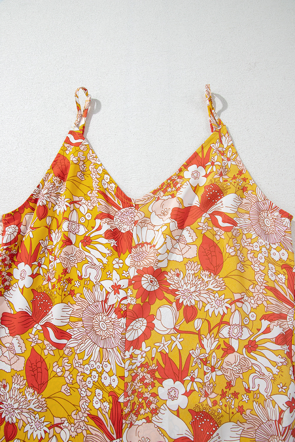 Orange Floral V Neck Wide Leg Sleeveless Jumpsuit Jumpsuits & Rompers JT's Designer Fashion