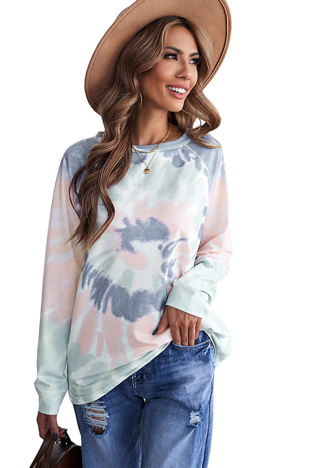 Multicolor Ombre Tie Dye Loose Leisure Sweatshirt Sweatshirts & Hoodies JT's Designer Fashion