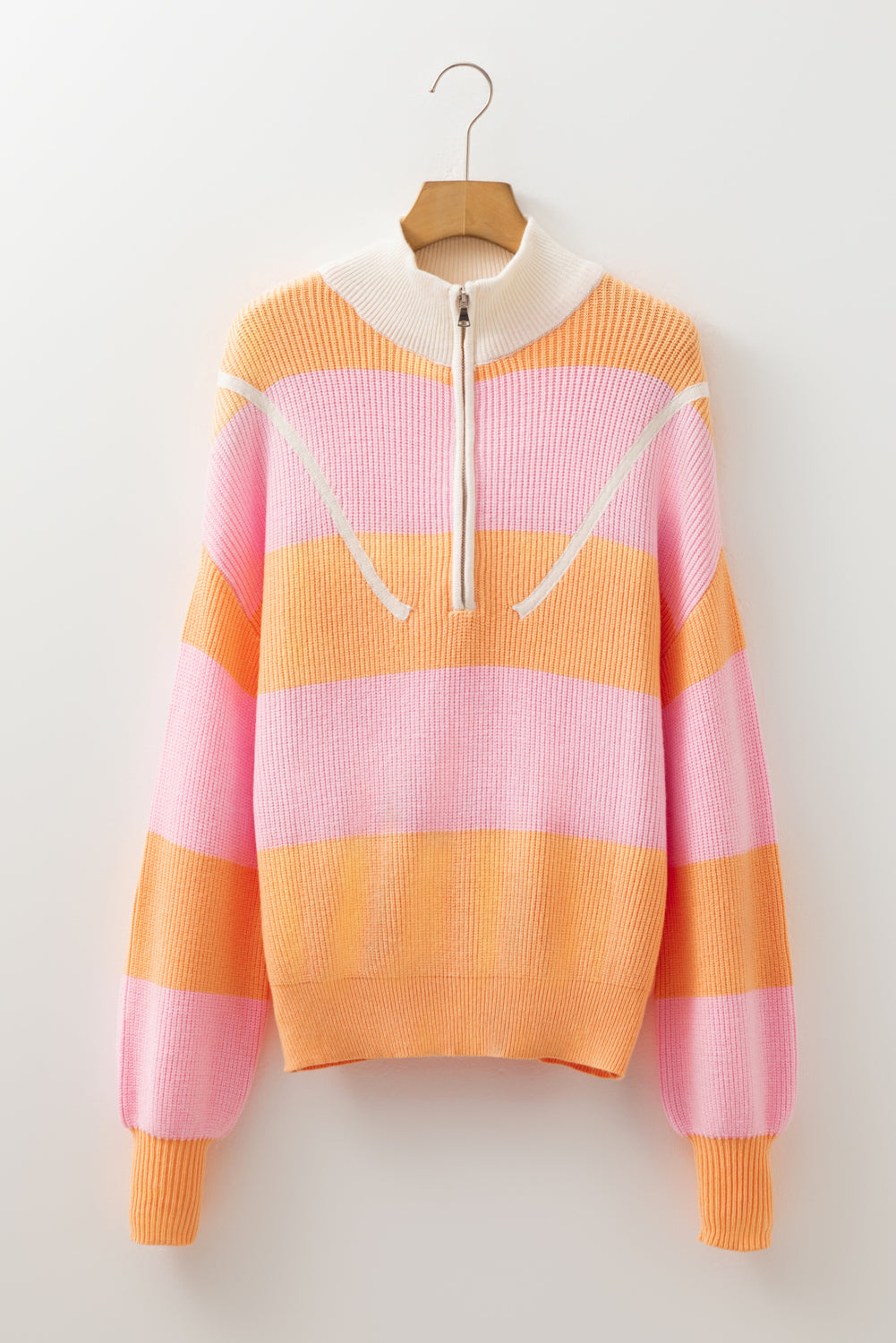 Orange Stripe Colorblock Half Zip Oversize Sweater Sweaters JT's Designer Fashion