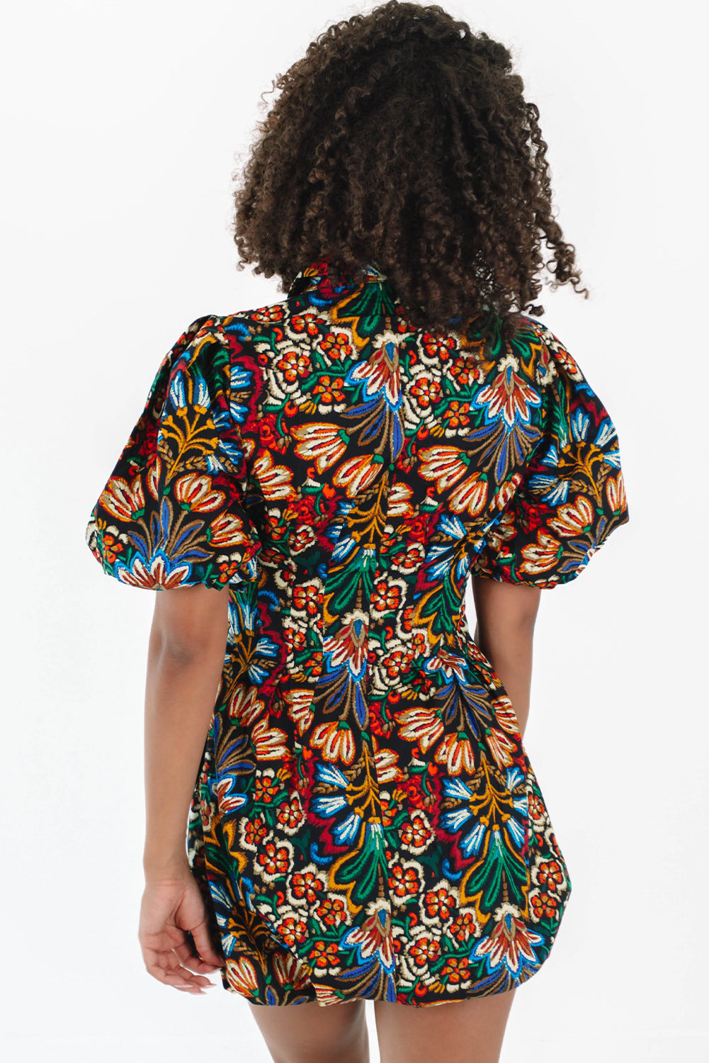 Multicolour Floral Puff Short Sleeve Shirt Mini Dress Mini Dresses JT's Designer Fashion