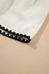 White Waffle Texture Contrast Ricrac Hemline Casual Shorts Casual Shorts JT's Designer Fashion