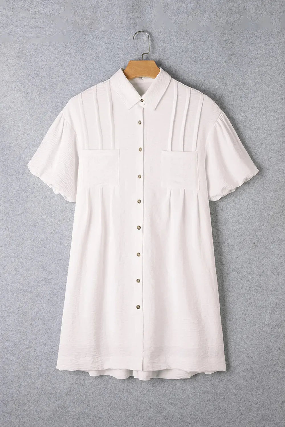Collared Neck Short Sleeve Mini Dress White Mini Dresses JT's Designer Fashion
