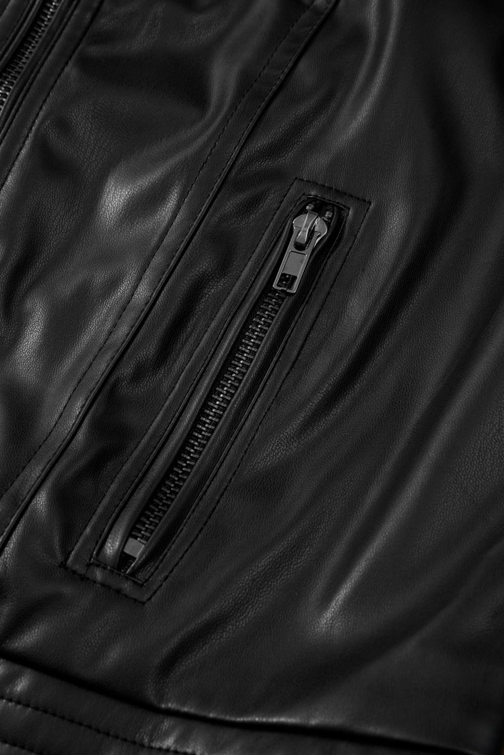 Black Solid Faux Leather Zipper Slim Fit Bomber Jacket Jackets JT's Designer Fashion