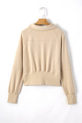 Parchment Quarter Zip Stand Neck Kangaroo Pocket Sweatshirt Sweatshirts & Hoodies JT's Designer Fashion
