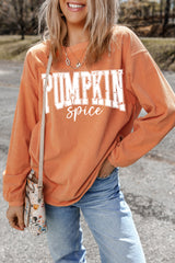 Orange PUMPKIN Spice Graphic Corded Crewneck Sweatshirt Graphic Sweatshirts JT's Designer Fashion