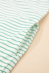 Green Stripe Ruffled Short Sleeve Crew Neck T Shirt Shift Mini Dress T Shirt Dresses JT's Designer Fashion