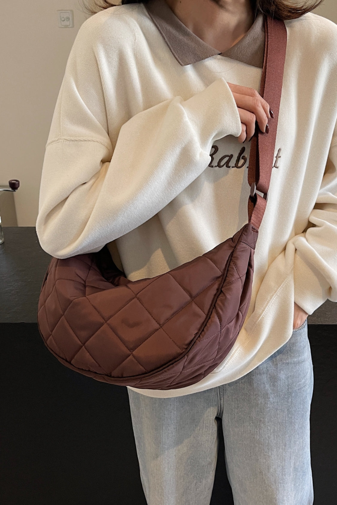 Plaid Quilted Adjustable Strap Crossbody Bag Shoulder Bags JT's Designer Fashion