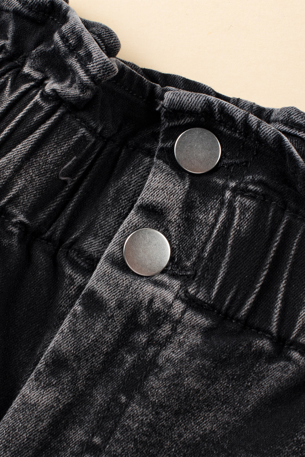 Black Vintage Washed Frilled High Waist Denim Shorts Denim Shorts JT's Designer Fashion