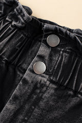 Black Vintage Washed Frilled High Waist Denim Shorts Denim Shorts JT's Designer Fashion