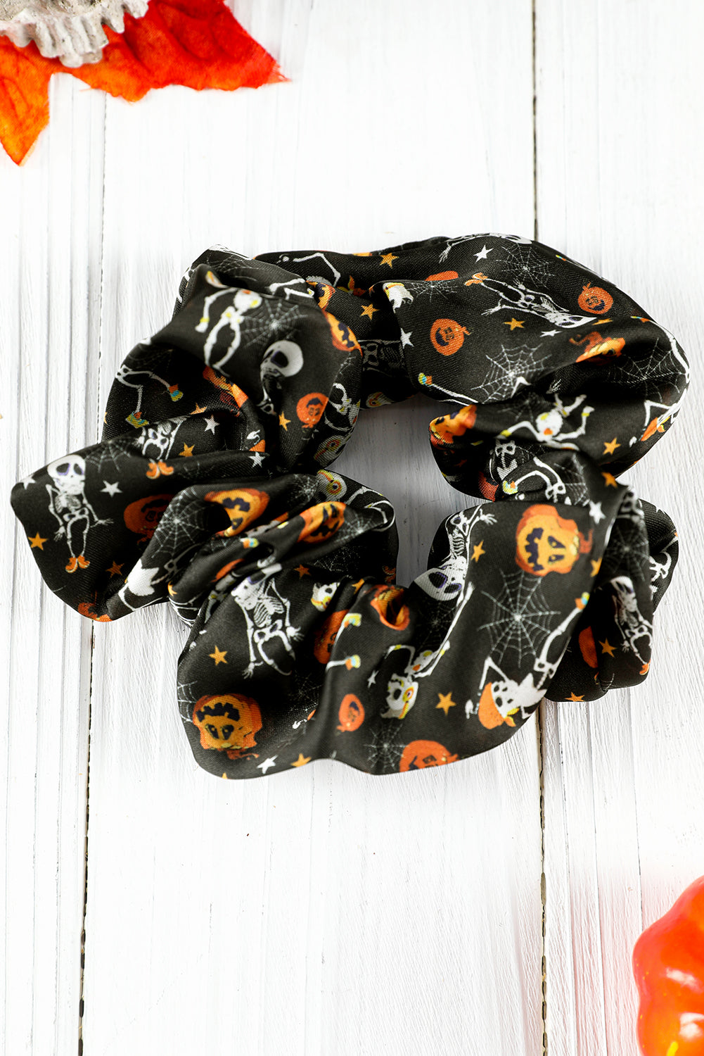 Black Halloween Pattern Print Hair Scrunchie Headwear JT's Designer Fashion