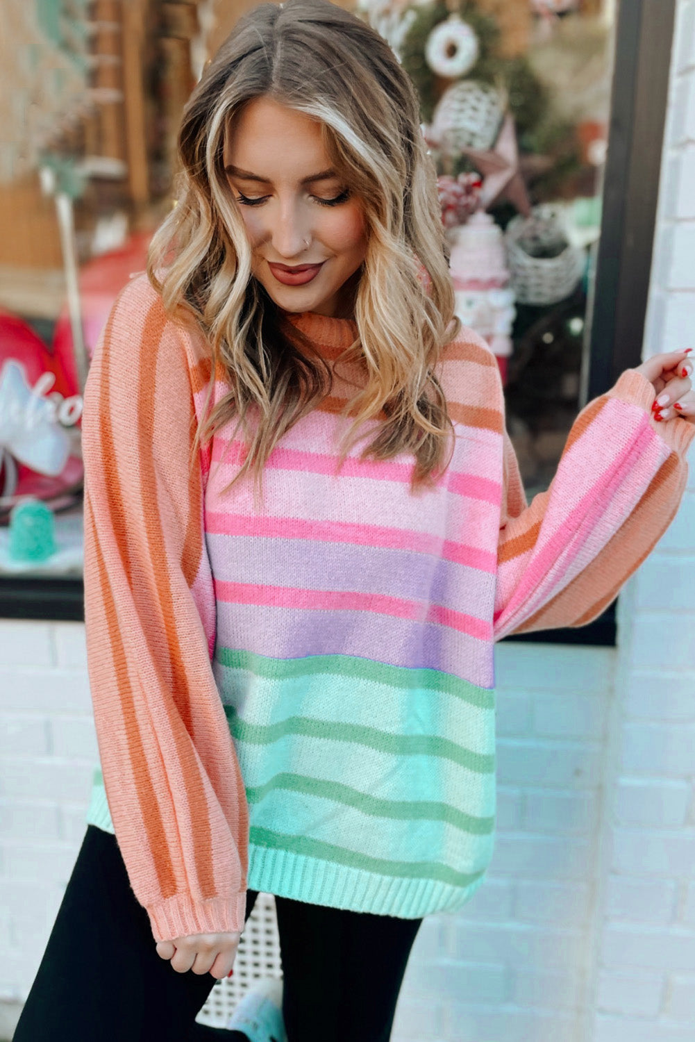 Multicolour Gradient Ribbed Edge Loose Sweater Sweaters JT's Designer Fashion