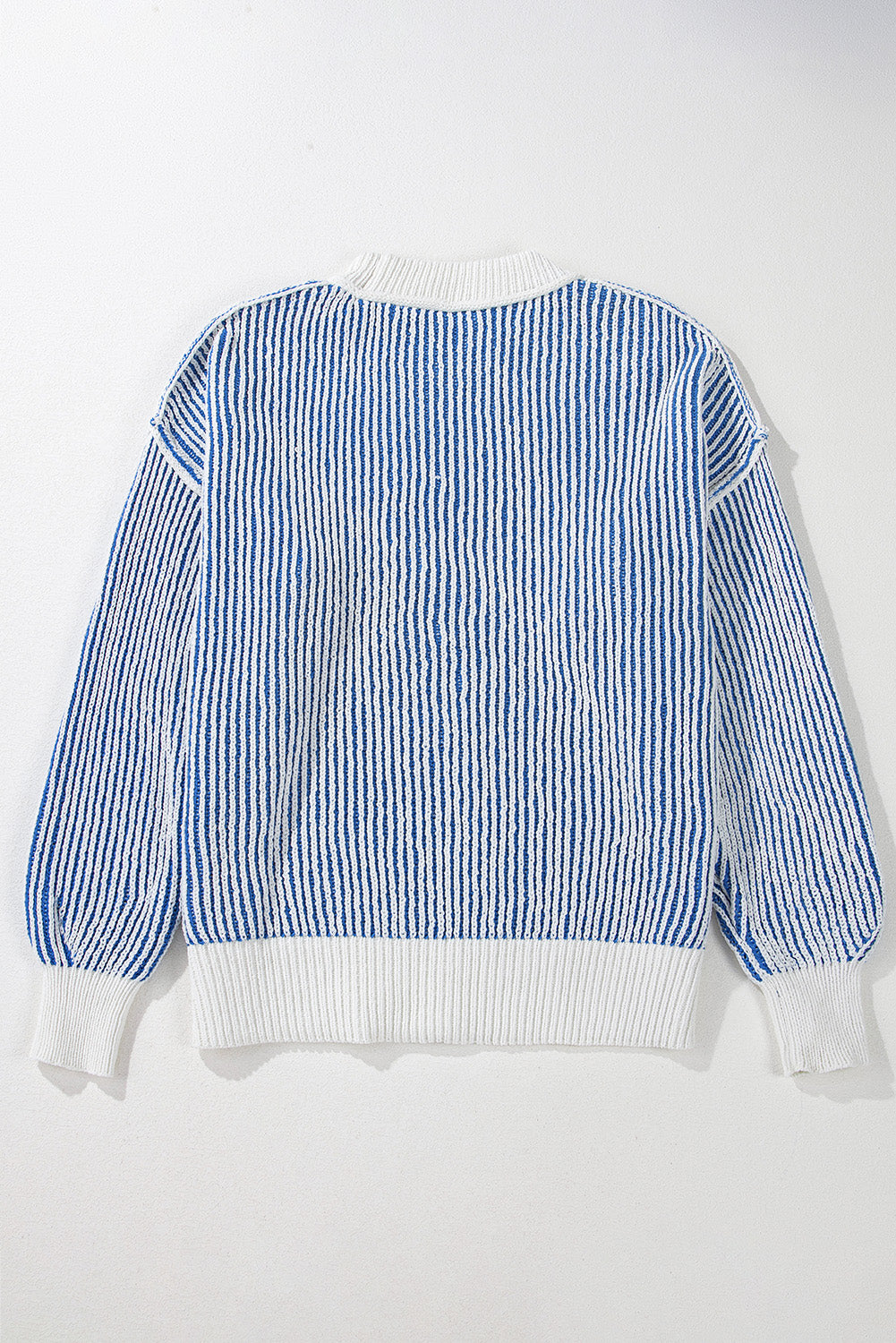 Dark Blue Striped Textured Knit Contrast Edge Loose Sweater Sweaters JT's Designer Fashion