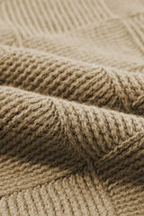 Camel Checkered Textured Batwing Sleeve Sweater Sweaters & Cardigans JT's Designer Fashion