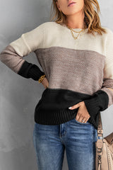 Black Color Block Netted Texture Pullover Sweater Sweaters & Cardigans JT's Designer Fashion