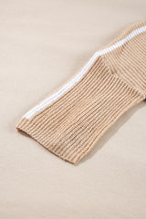 Light French Beige Contrast Striped 3/4 Sleeve Crew Neck Sweater Sweaters JT's Designer Fashion