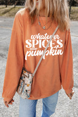 Orange Whatever Spices Your Pumpkin Graphic Corded Pullover Sweatshirt Graphic Sweatshirts JT's Designer Fashion