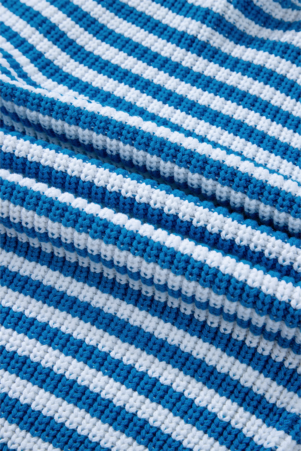 Sky Blue Stripe Zip up Collar Drop Shoulder Sweater Sweaters JT's Designer Fashion