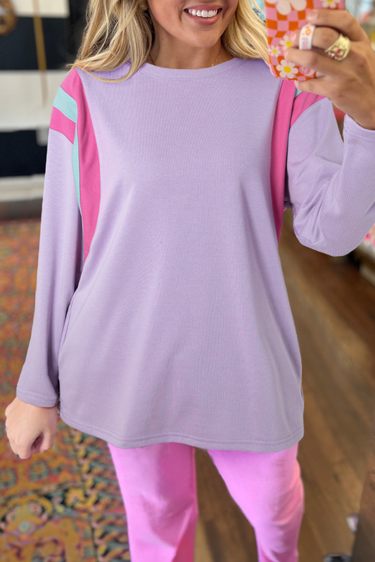 Phalaenopsis Mineral Wash Colorblock Arm Patchwork Oversize Top Long Sleeve Tops JT's Designer Fashion