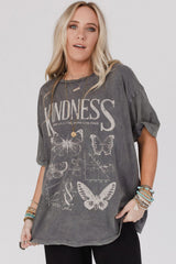 Dark Grey Kindness Butterflies Graphic Mineral Wash Loose Tee Graphic Tees JT's Designer Fashion